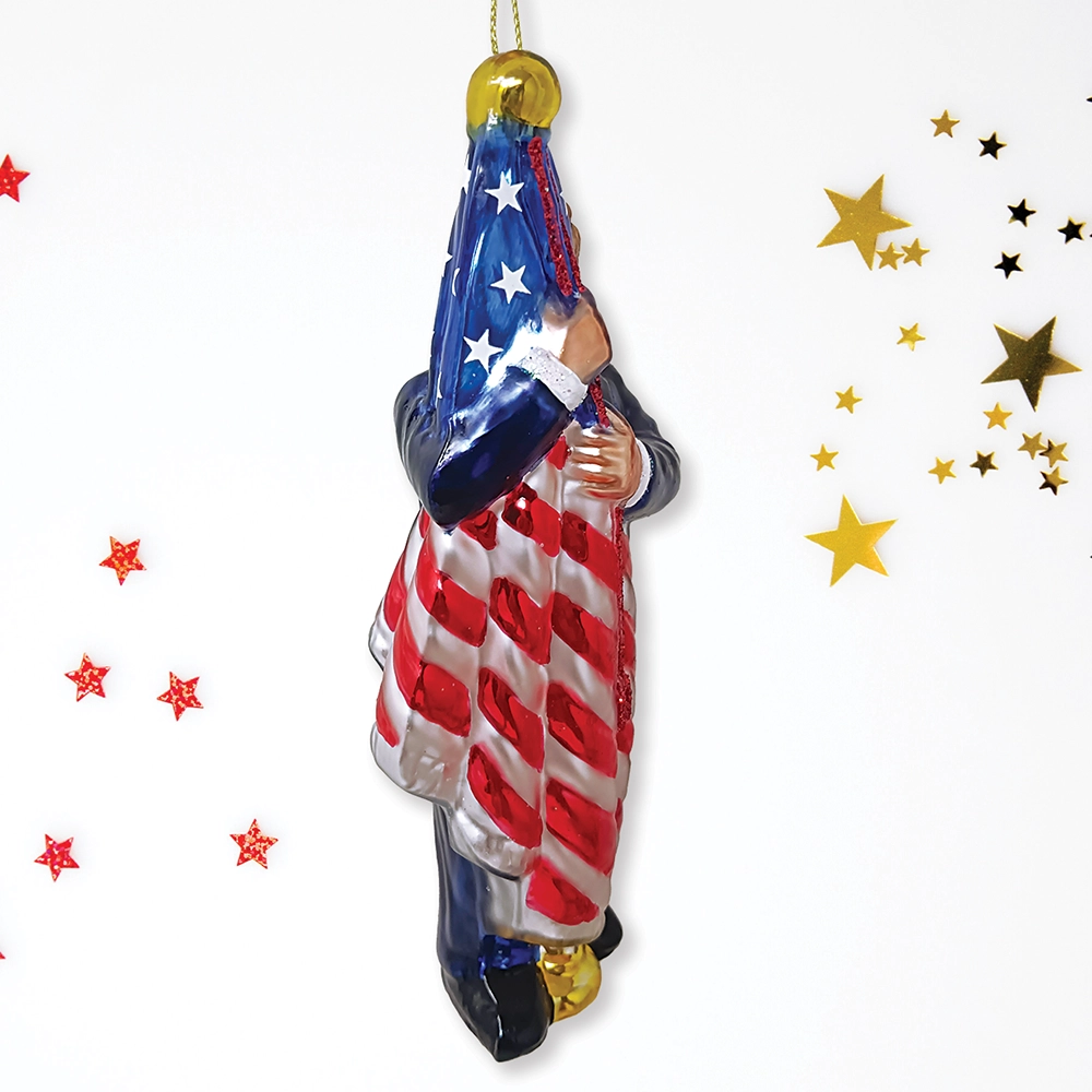 Trump Hugging American Flag Handblown Glass Ornament