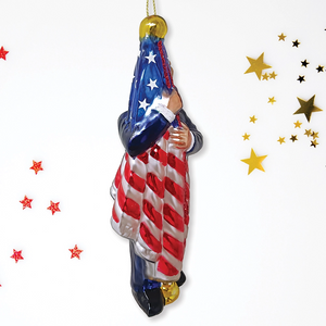 Trump Hugging American Flag Handblown Glass Ornament