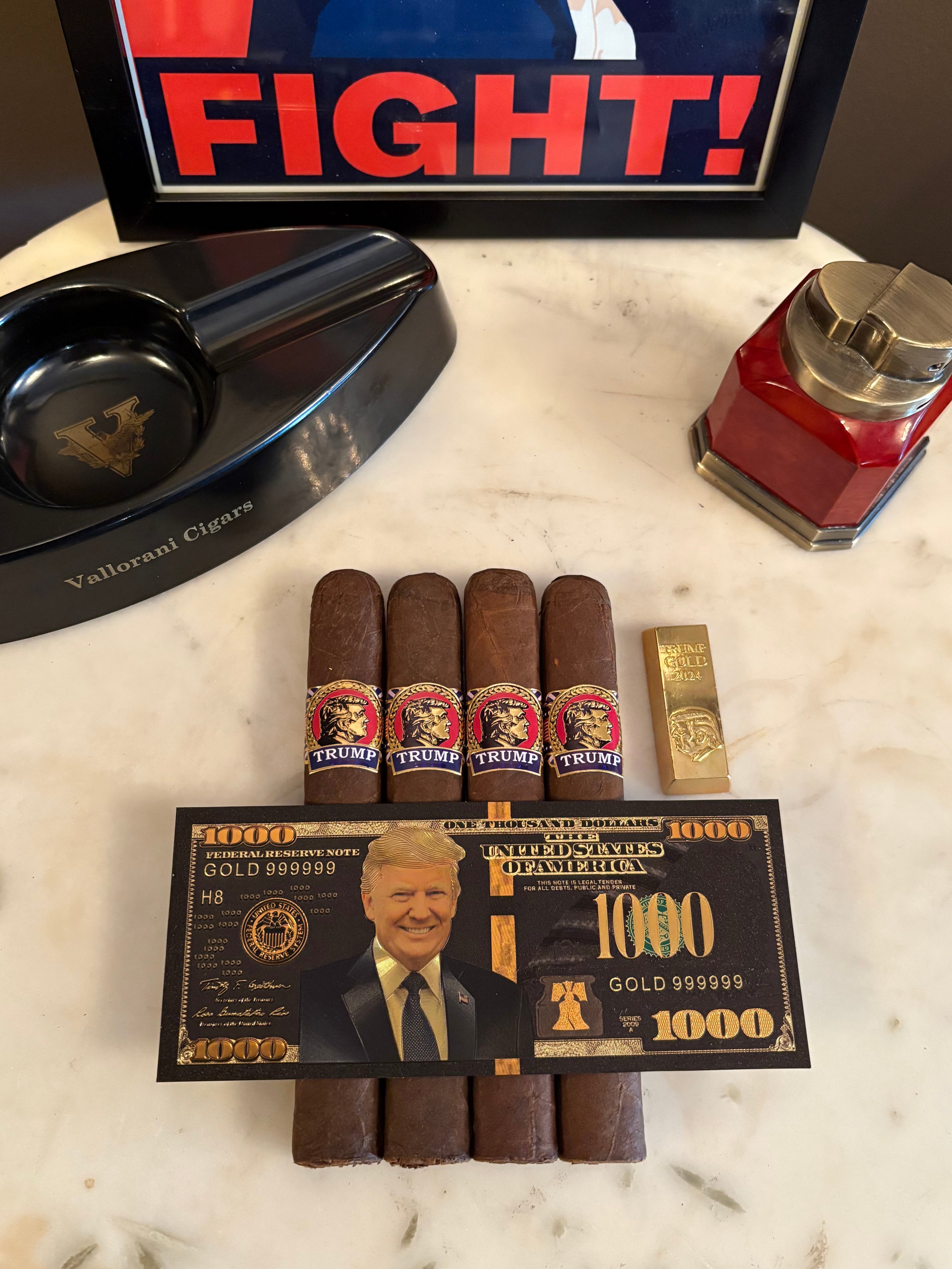 Trump Cigars (4-Pack) + Trump Banknote & Gold Bar Collectibles