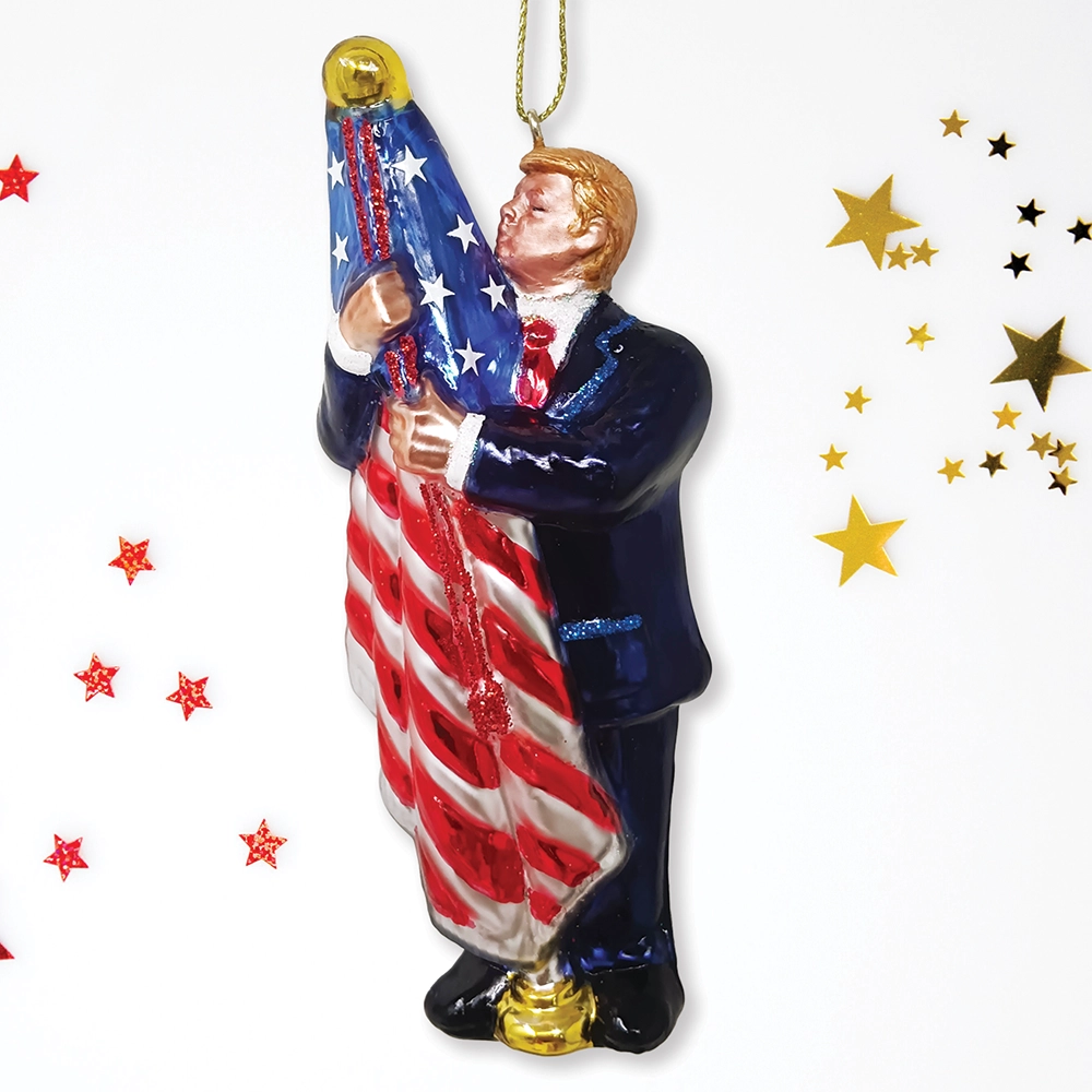 Trump Hugging American Flag Handblown Glass Ornament – Vallorani Cigars