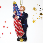 Trump Hugging American Flag Handblown Glass Ornament
